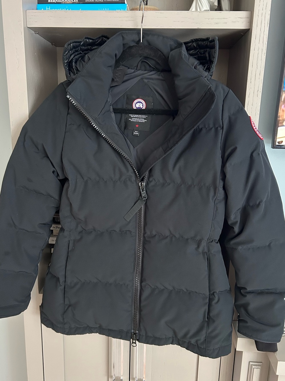 Canada Goose Womens Black Quilted Down Jacket with Logo Patch